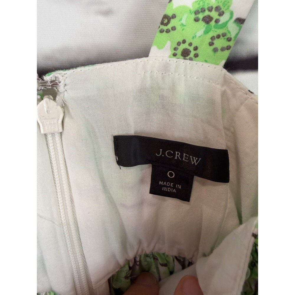 J.Crew Green White Floral Smocked Cotton Midi Dress Size 0 Sleeveless Summer - Picture 4 of 9